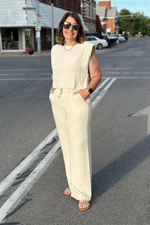 Ella - Loose Fit Linen Pants - Oatmeal
