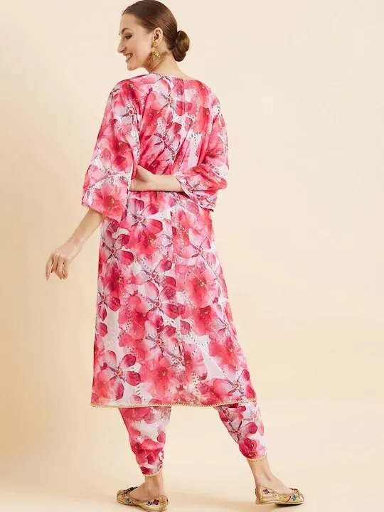 Floral Printed Crop Top With Dhoti Pants & Shrug Ethnic Co ords