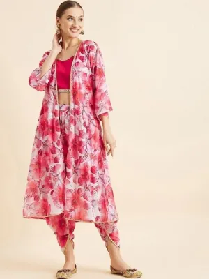 Floral Printed Crop Top With Dhoti Pants & Shrug Ethnic Co ords
