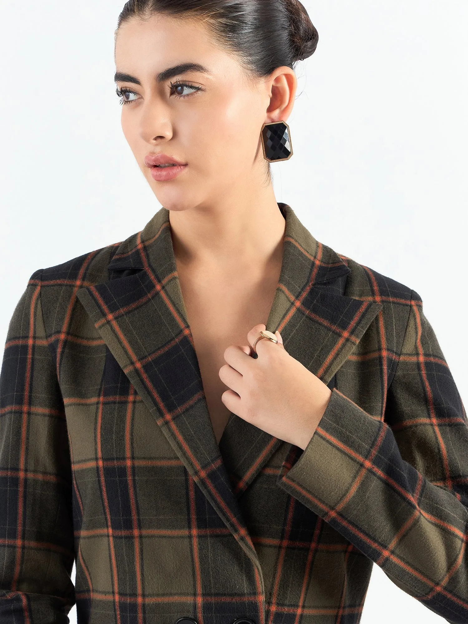 Green Polyester Checkered Warm Crop Blazer & Trouser