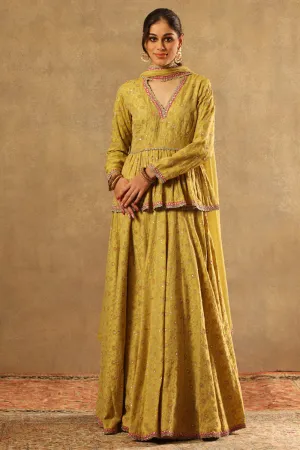 Handwoven Lemon Green Pure Silk Georgette Embroidered Sharara Set