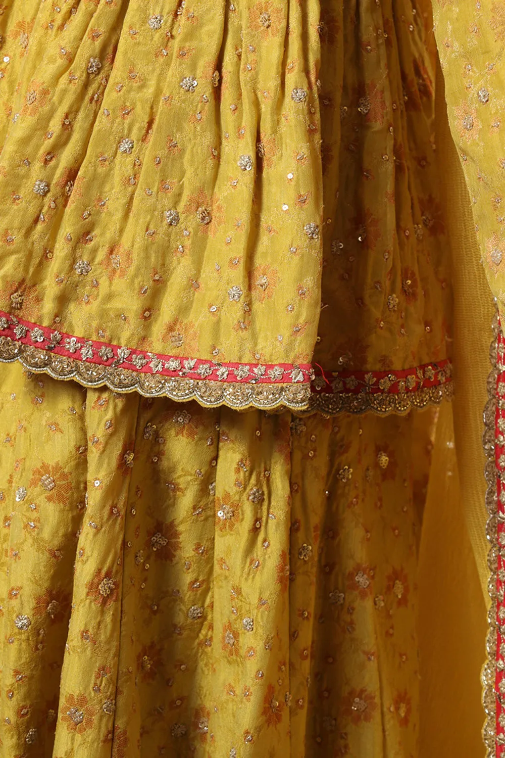 Handwoven Lemon Green Pure Silk Georgette Embroidered Sharara Set