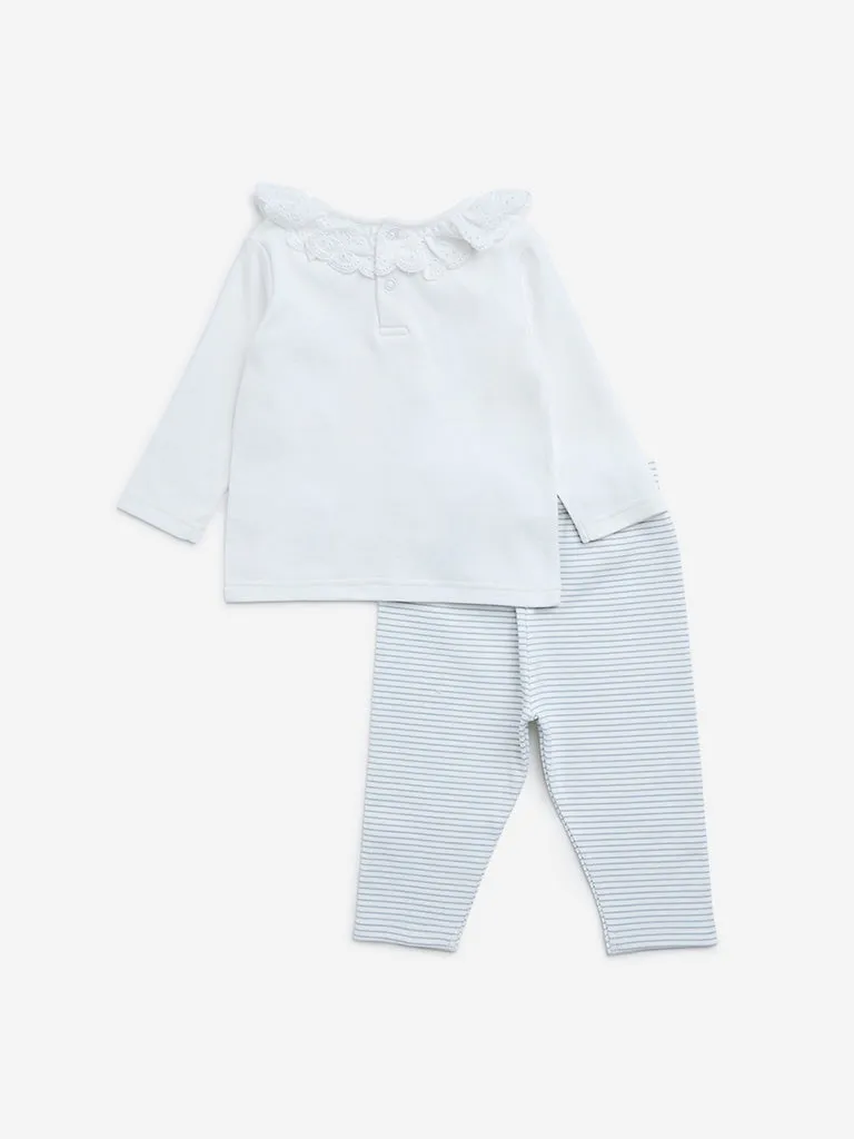 HOP Baby White Animal Design Cotton Top with Pants Set