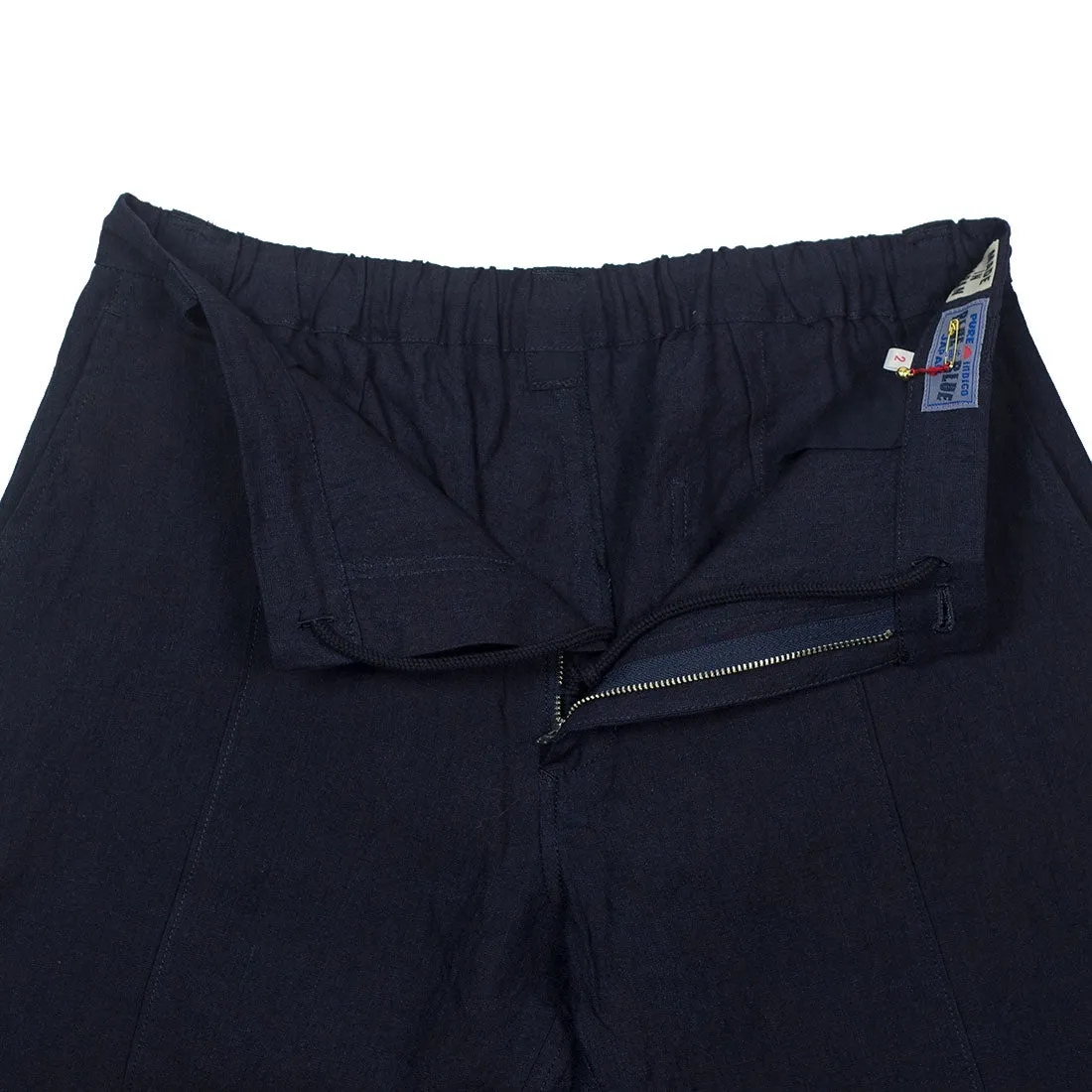 Indigo dyed linen chambray center-seam easy pants