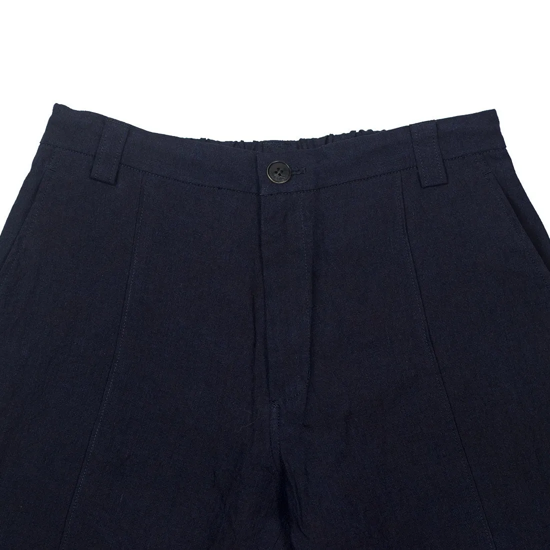 Indigo dyed linen chambray center-seam easy pants