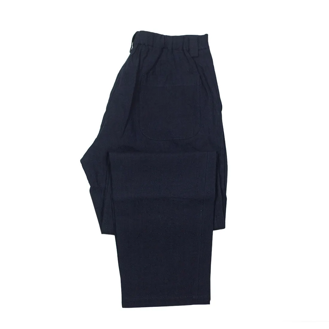 Indigo dyed linen chambray center-seam easy pants