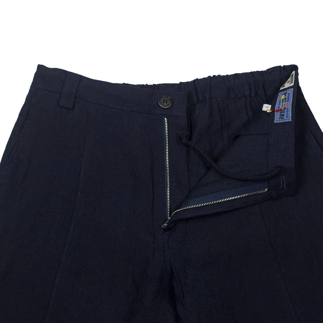 Indigo dyed linen chambray center-seam easy pants