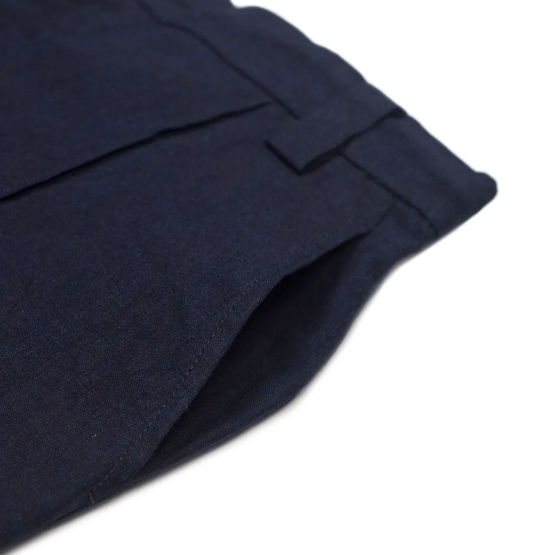 Indigo dyed linen chambray center-seam easy pants