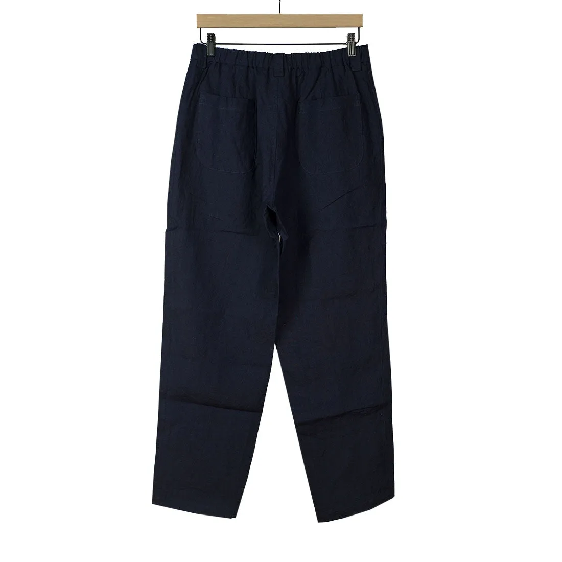 Indigo dyed linen chambray center-seam easy pants