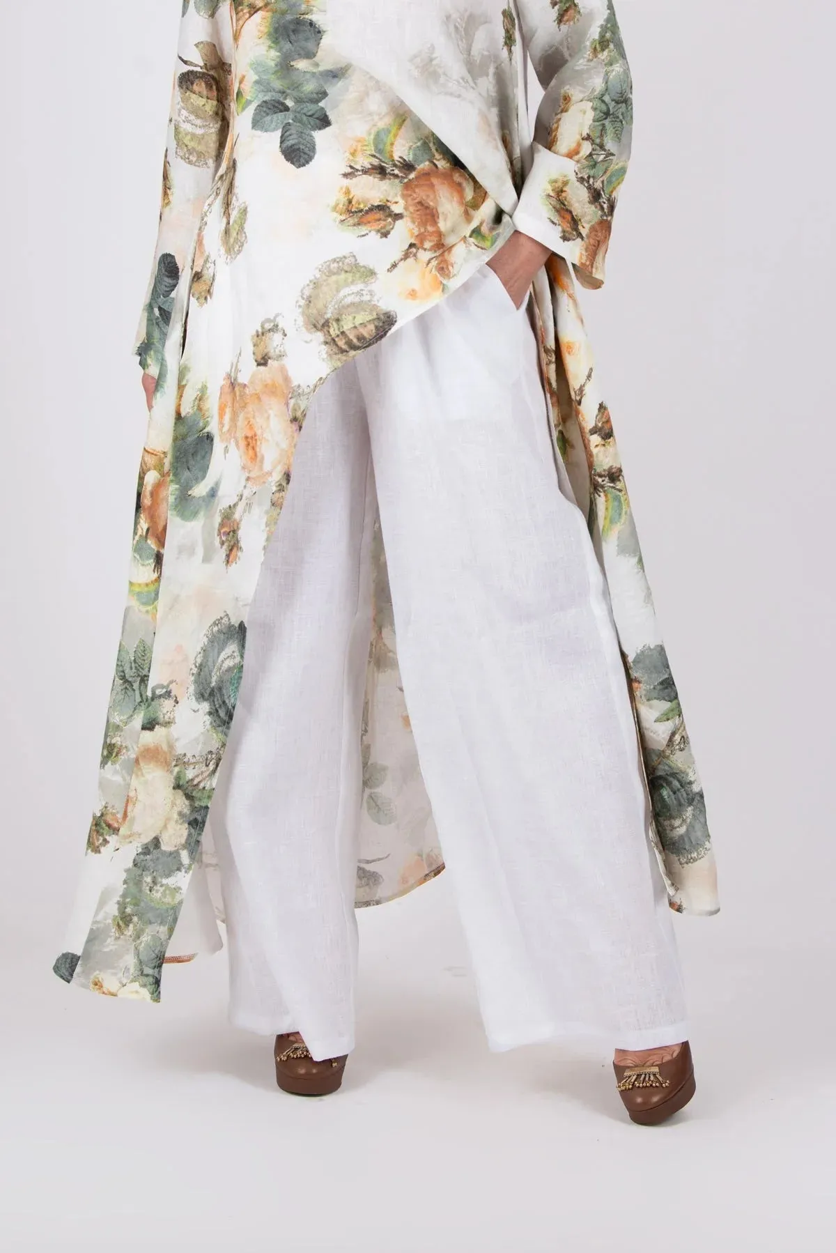 JESIKA WHITE WIDE LINEN PANTS