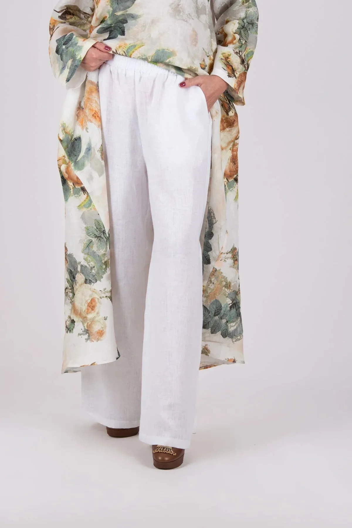 JESIKA WHITE WIDE LINEN PANTS