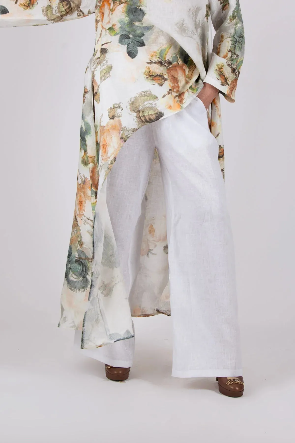 JESIKA WHITE WIDE LINEN PANTS