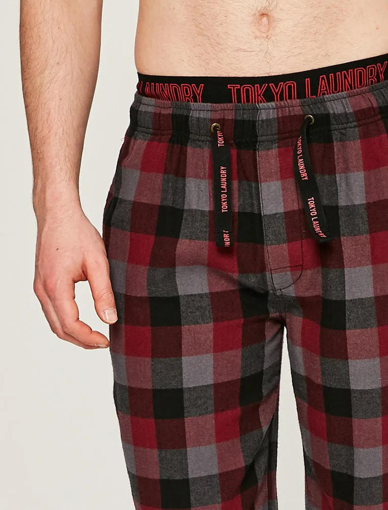 Kenning Brushed Flannel Checked Lounge Pants in Red - Tokyo Laundry