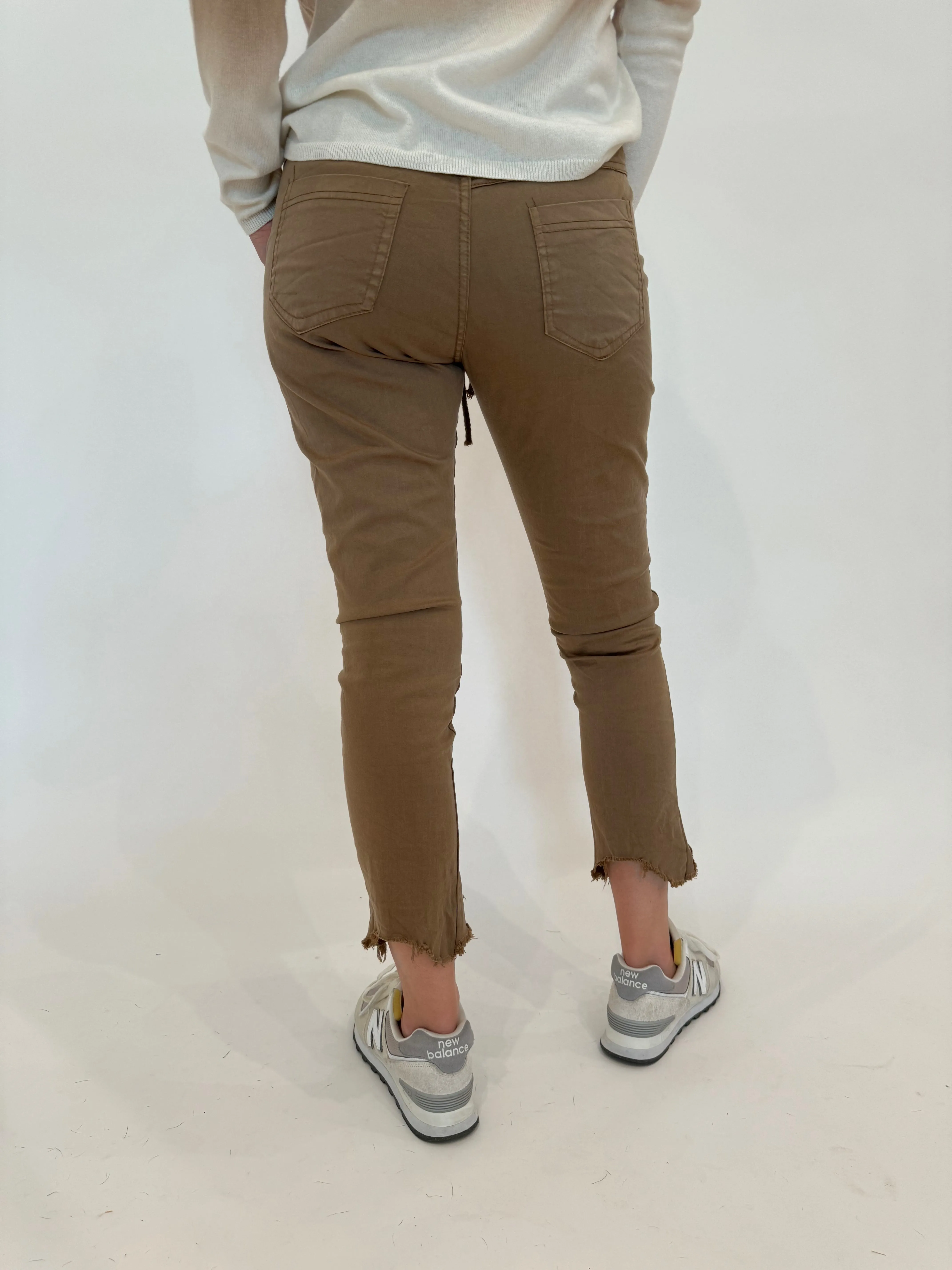Kylie Distressed Fringe Hem Crinkle Jogger - Camel