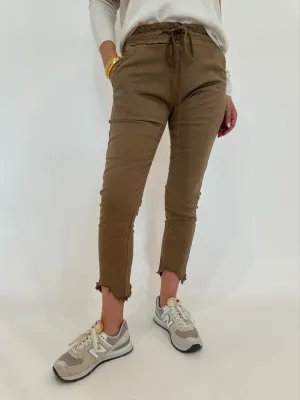 Kylie Distressed Fringe Hem Crinkle Jogger - Camel