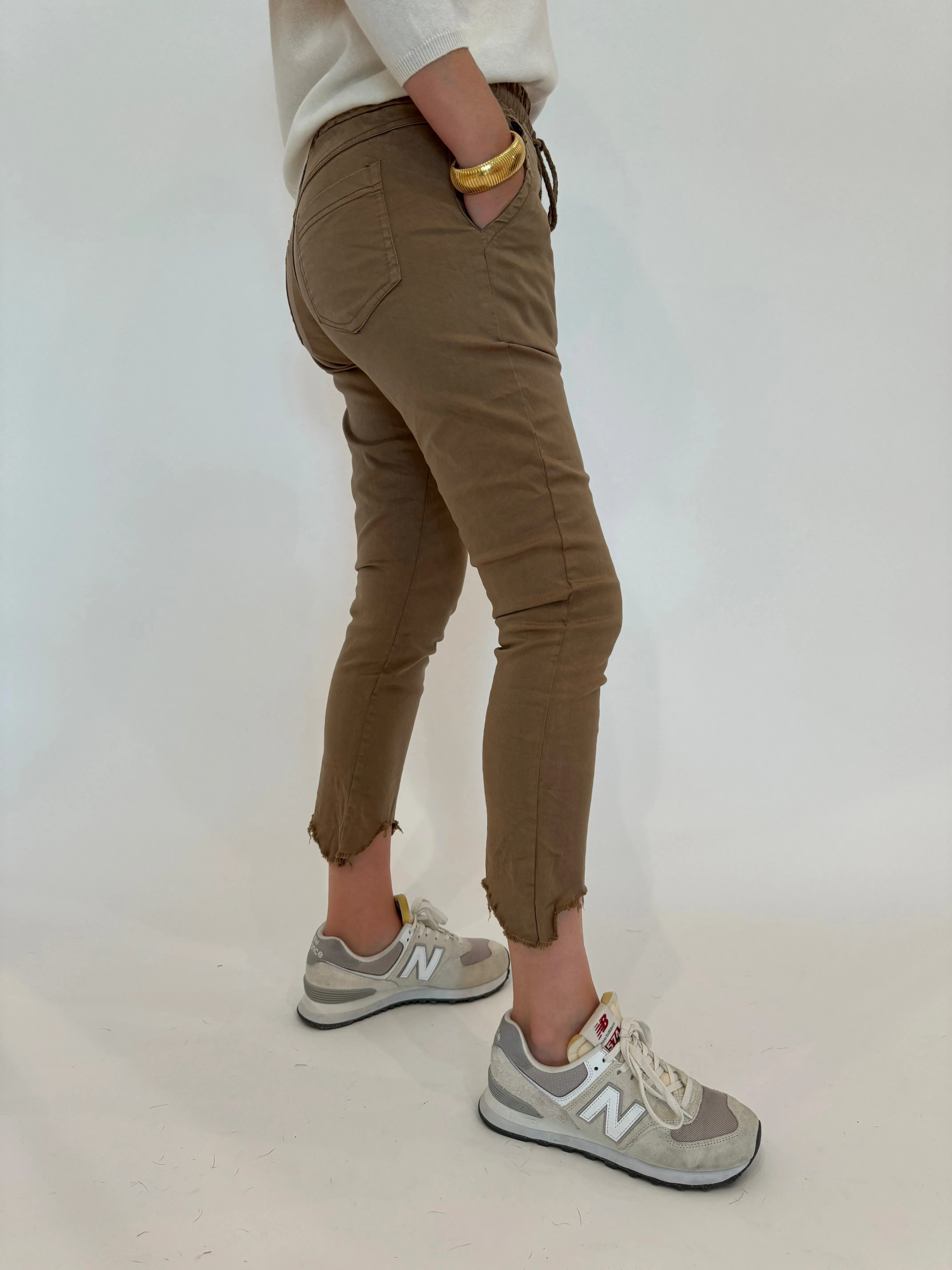 Kylie Distressed Fringe Hem Crinkle Jogger - Camel