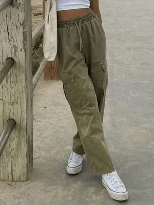 LANFUBEISI - Washed Pocket Straight Leg Pants