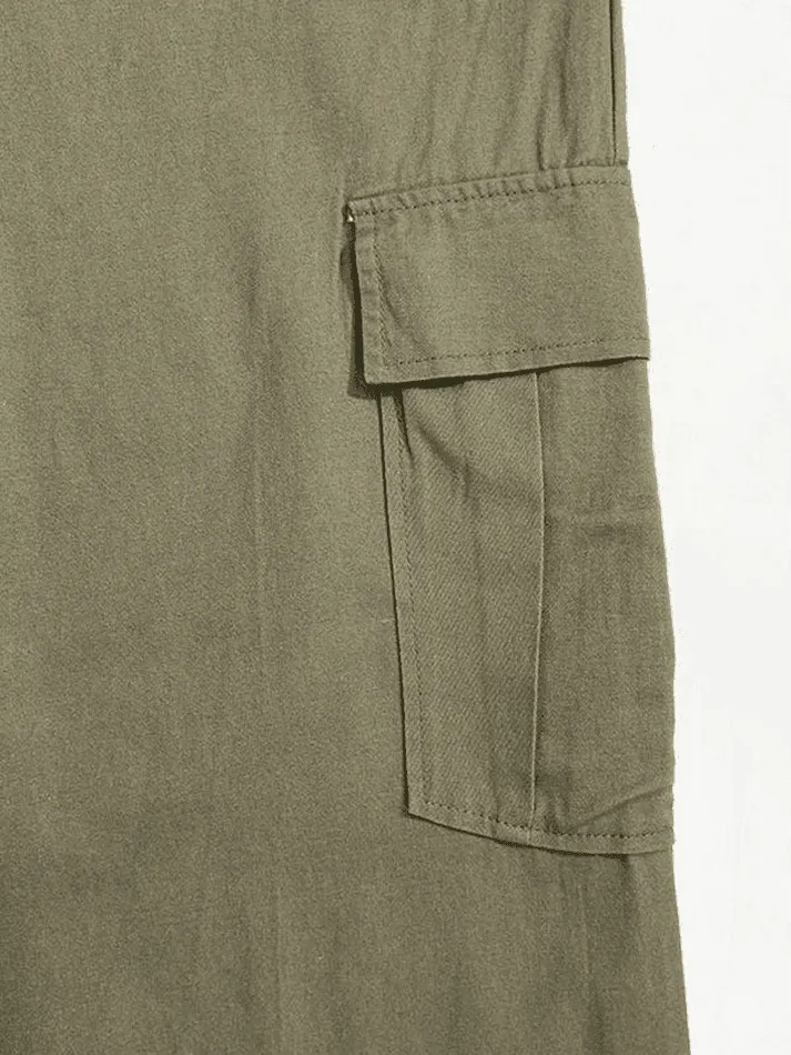 LANFUBEISI - Washed Pocket Straight Leg Pants