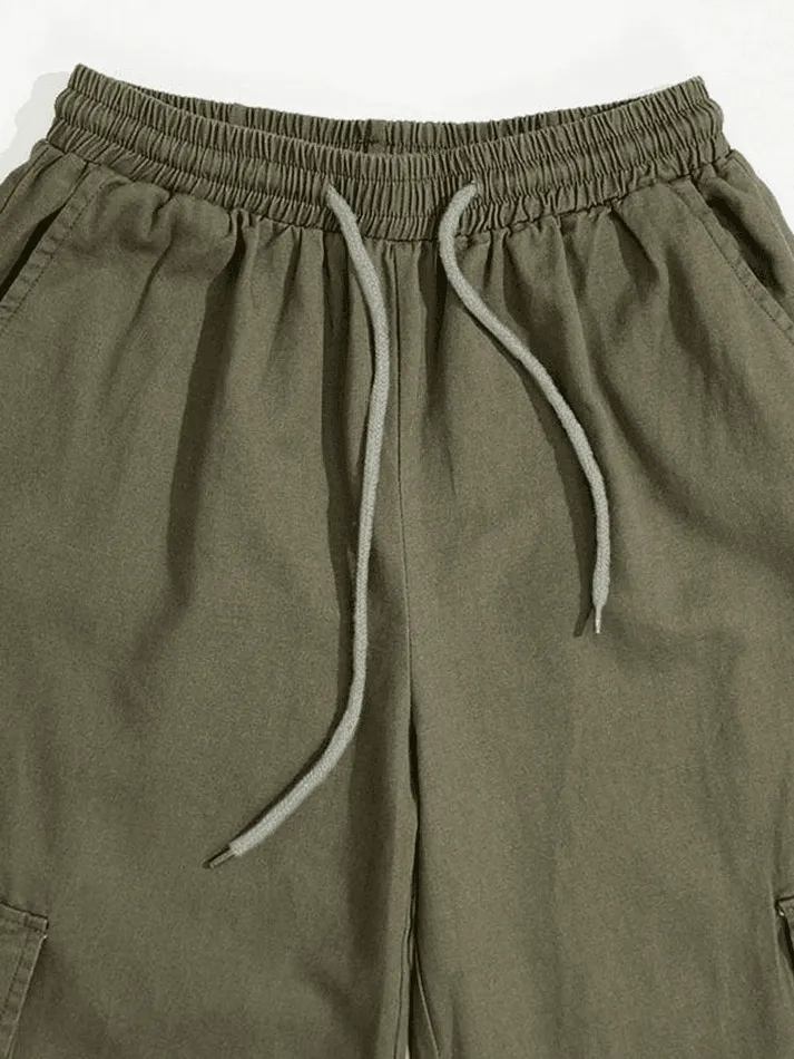 LANFUBEISI - Washed Pocket Straight Leg Pants