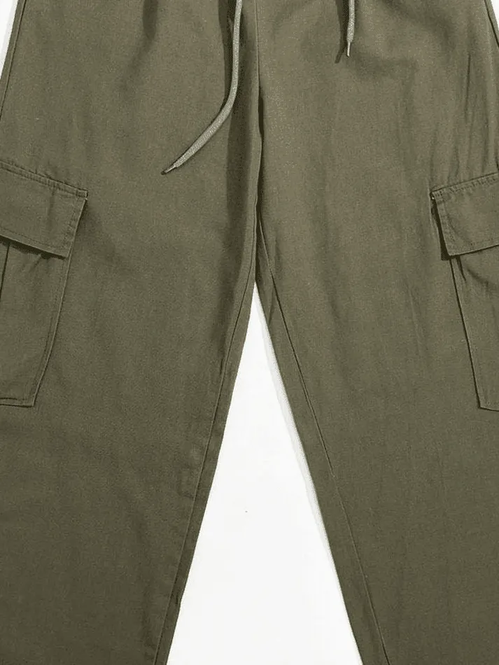 LANFUBEISI - Washed Pocket Straight Leg Pants
