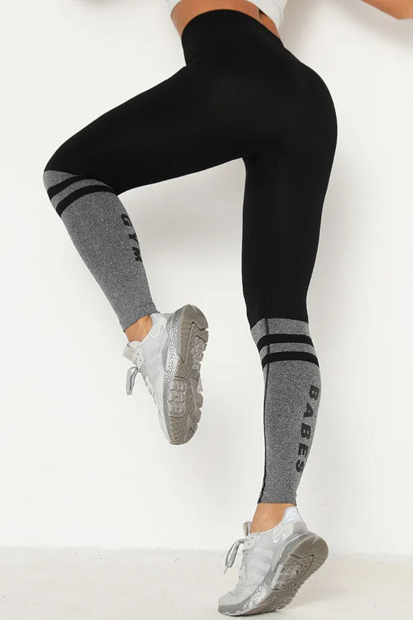 Letter Print Hit Color Sporty Yoga Pants