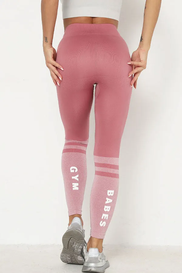 Letter Print Hit Color Sporty Yoga Pants