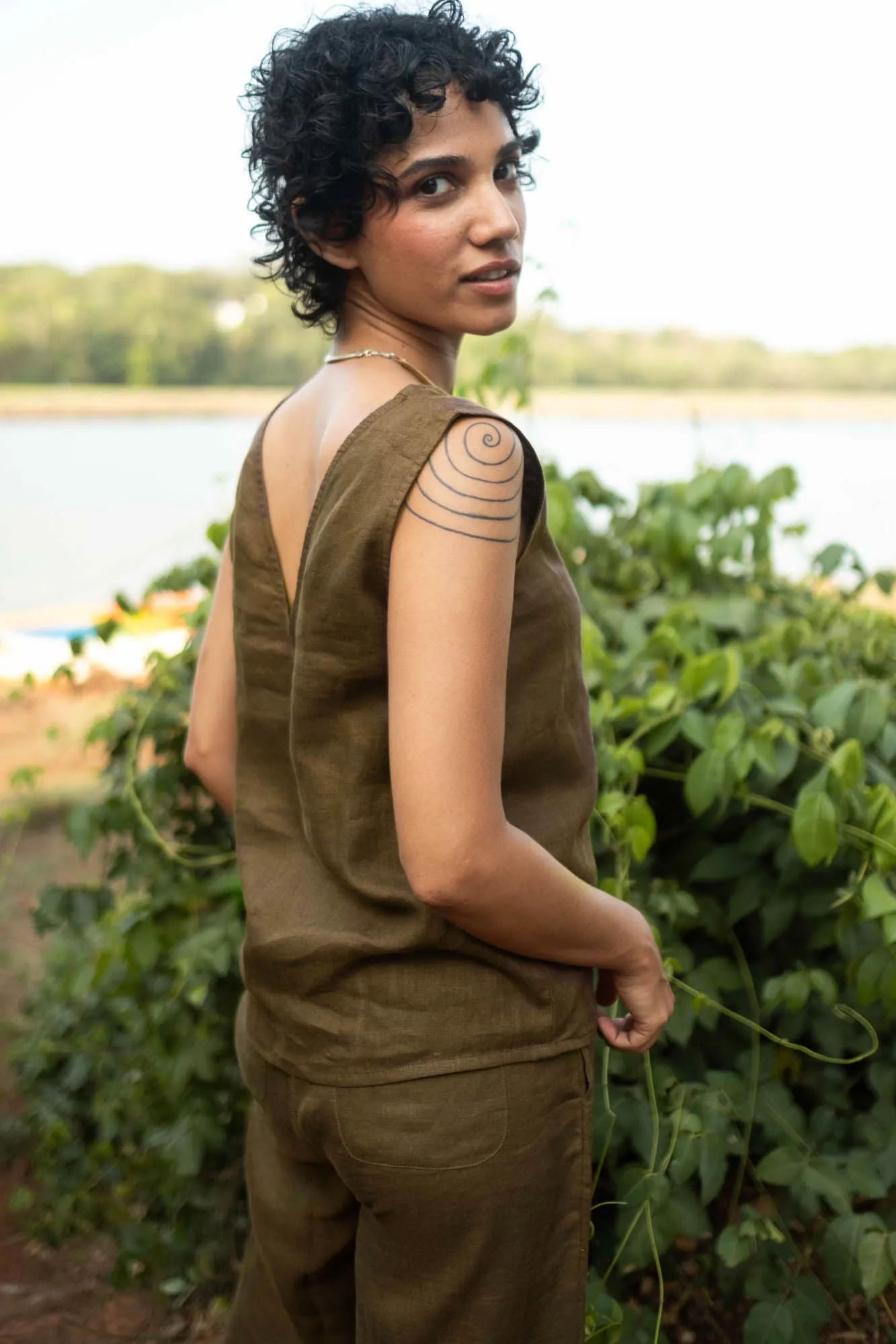 Linen Co-ord Set with V Neck Tank and Oversized Pants