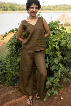 Linen Co-ord Set with V Neck Tank and Oversized Pants