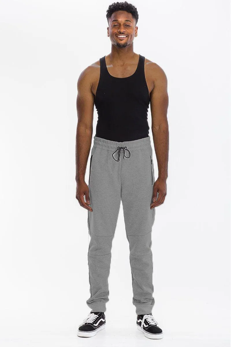 Mens Gray Black Trim Heathered Cotton Sweat Pants