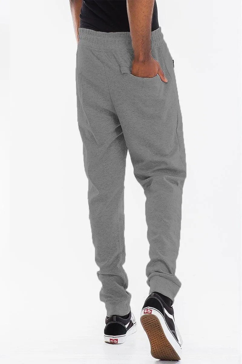 Mens Gray Black Trim Heathered Cotton Sweat Pants