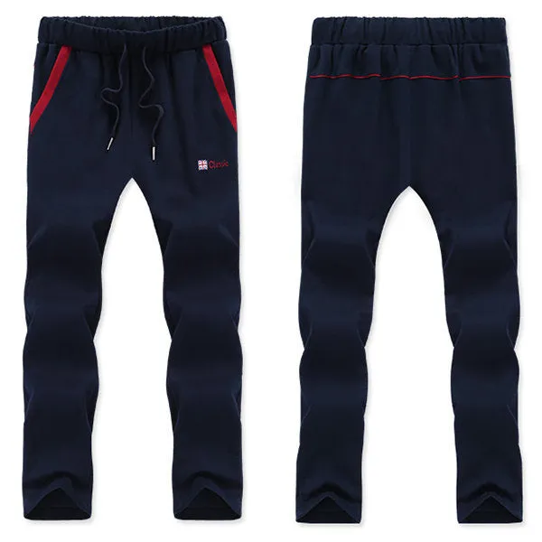 Mens Plus Size Elastic Waist Drawstring Solid Color Casual Trousers Jogging Sport Pants