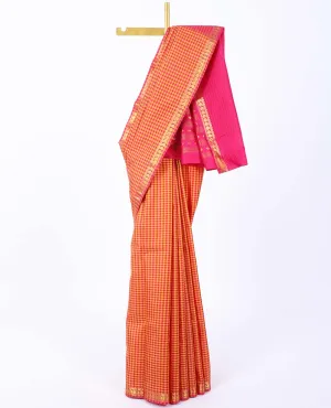 Multi-color checked kancheepuram silk saree, zari border of rekku,neli & manga designs