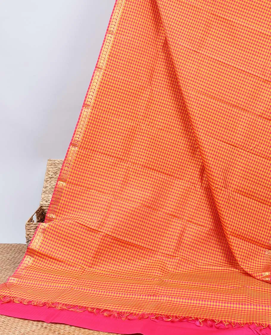 Multi-color checked kancheepuram silk saree, zari border of rekku,neli & manga designs