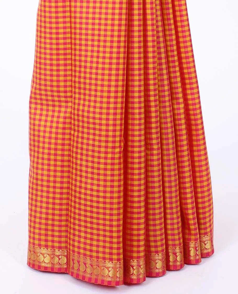 Multi-color checked kancheepuram silk saree, zari border of rekku,neli & manga designs