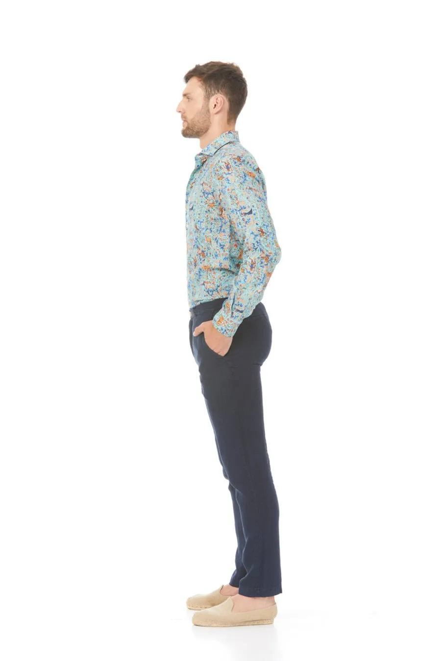 navy basic linen pants