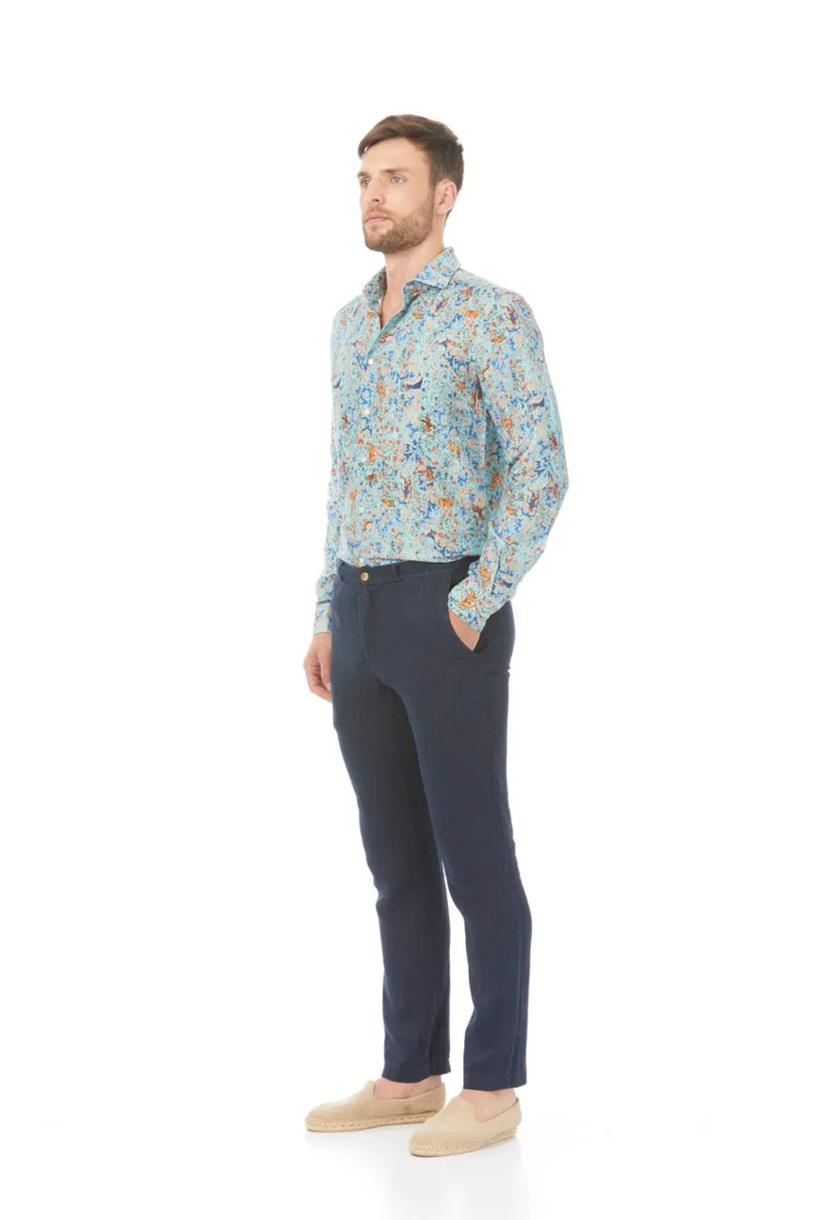 navy basic linen pants