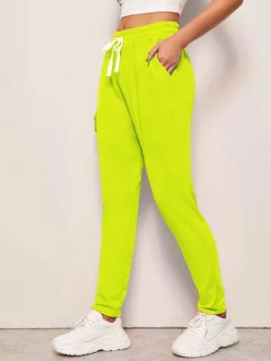 Neon Lime Drawstring Waist Joggers