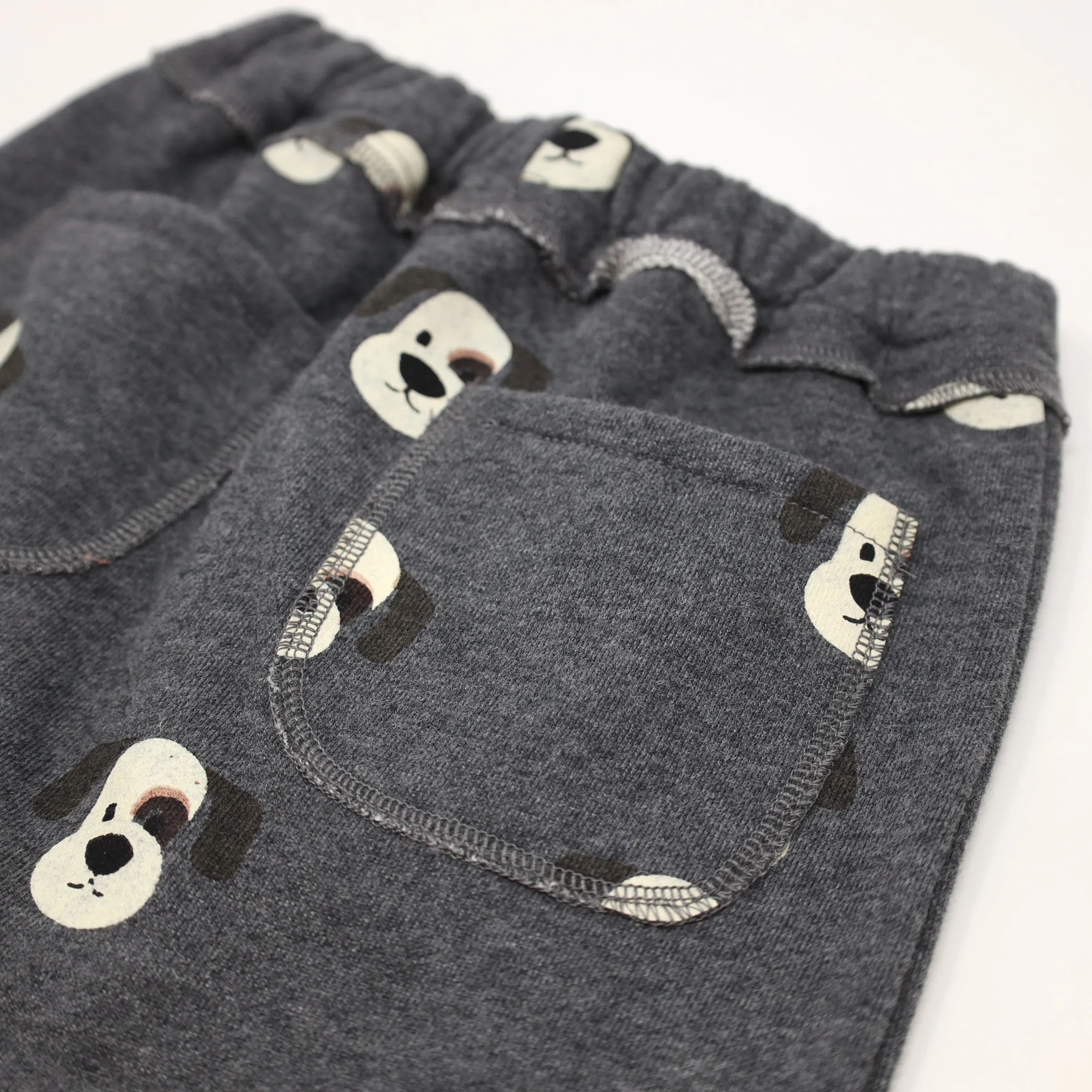 oh baby! Brooklyn Jogger Pants - Puppy Faces Print - Charcoal Pepper