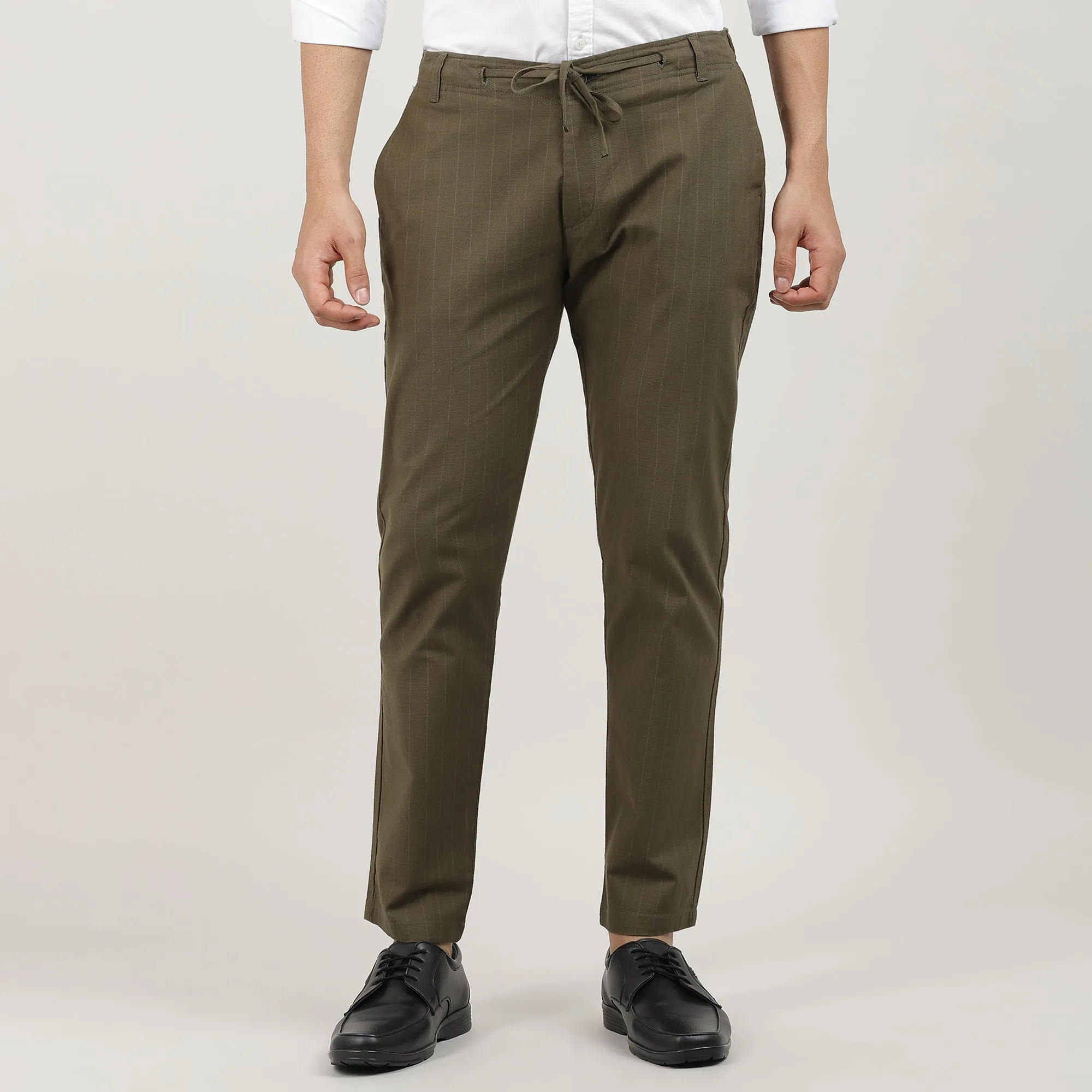 Olive-Travel Trouser with Adjustable Drawstring Waist