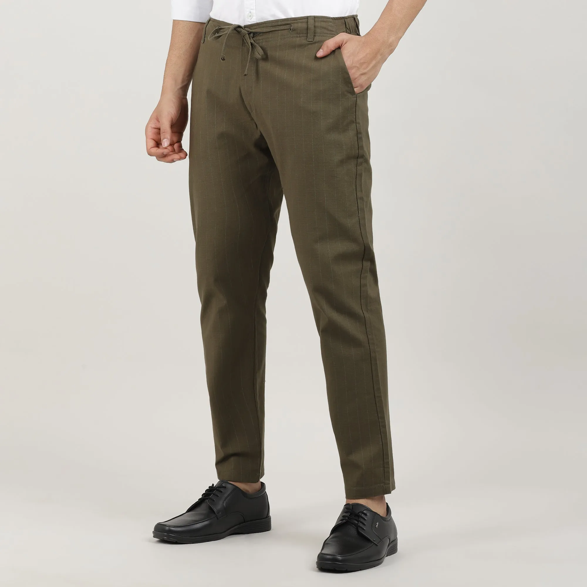 Olive-Travel Trouser with Adjustable Drawstring Waist