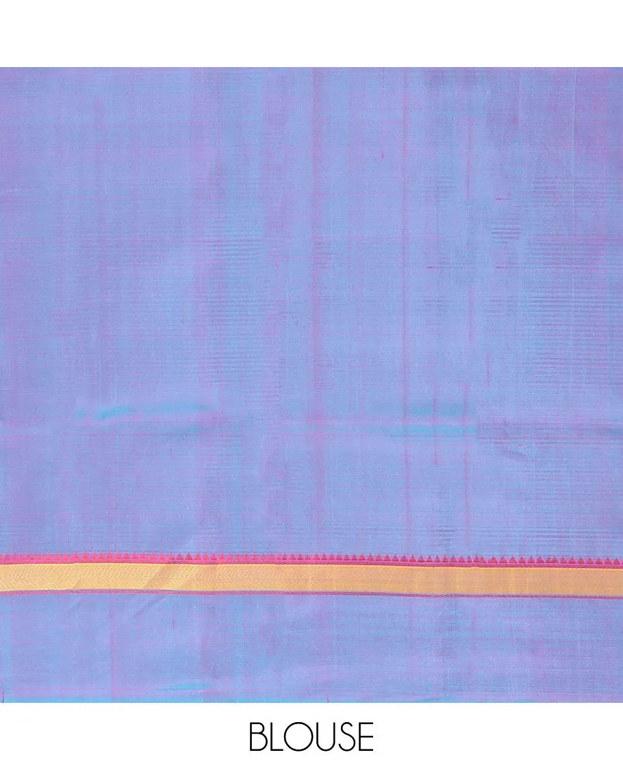 Pink checked design kancheepuram silksaree, contrast zari border of rekku & stripe designs & pallu of stripes