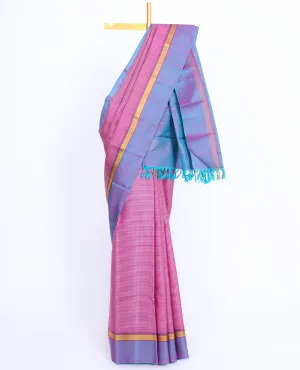 Pink checked design kancheepuram silksaree, contrast zari border of rekku & stripe designs & pallu of stripes