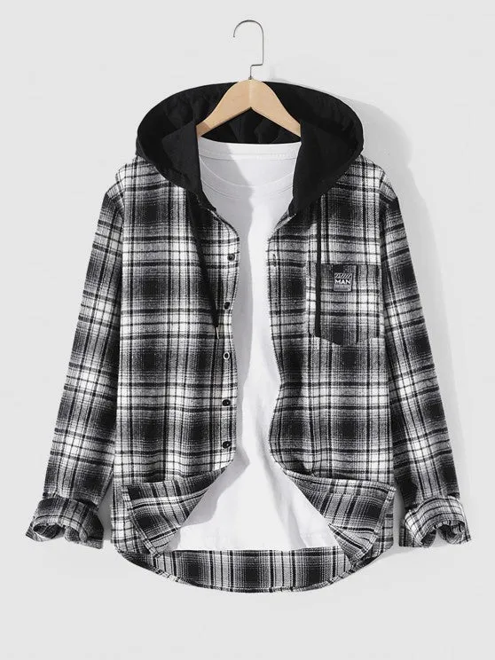 Plaid Hooded Shirt And Cargo Pants Set