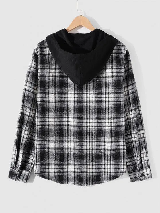 Plaid Hooded Shirt And Cargo Pants Set
