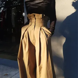 Pleated edge loose long wide leg pants