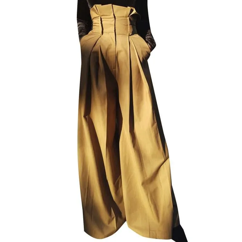 Pleated edge loose long wide leg pants