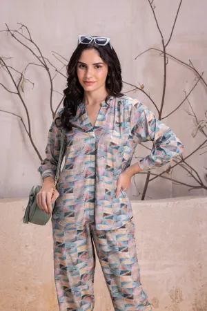 Printed Co-ord set in printed Satin crepe