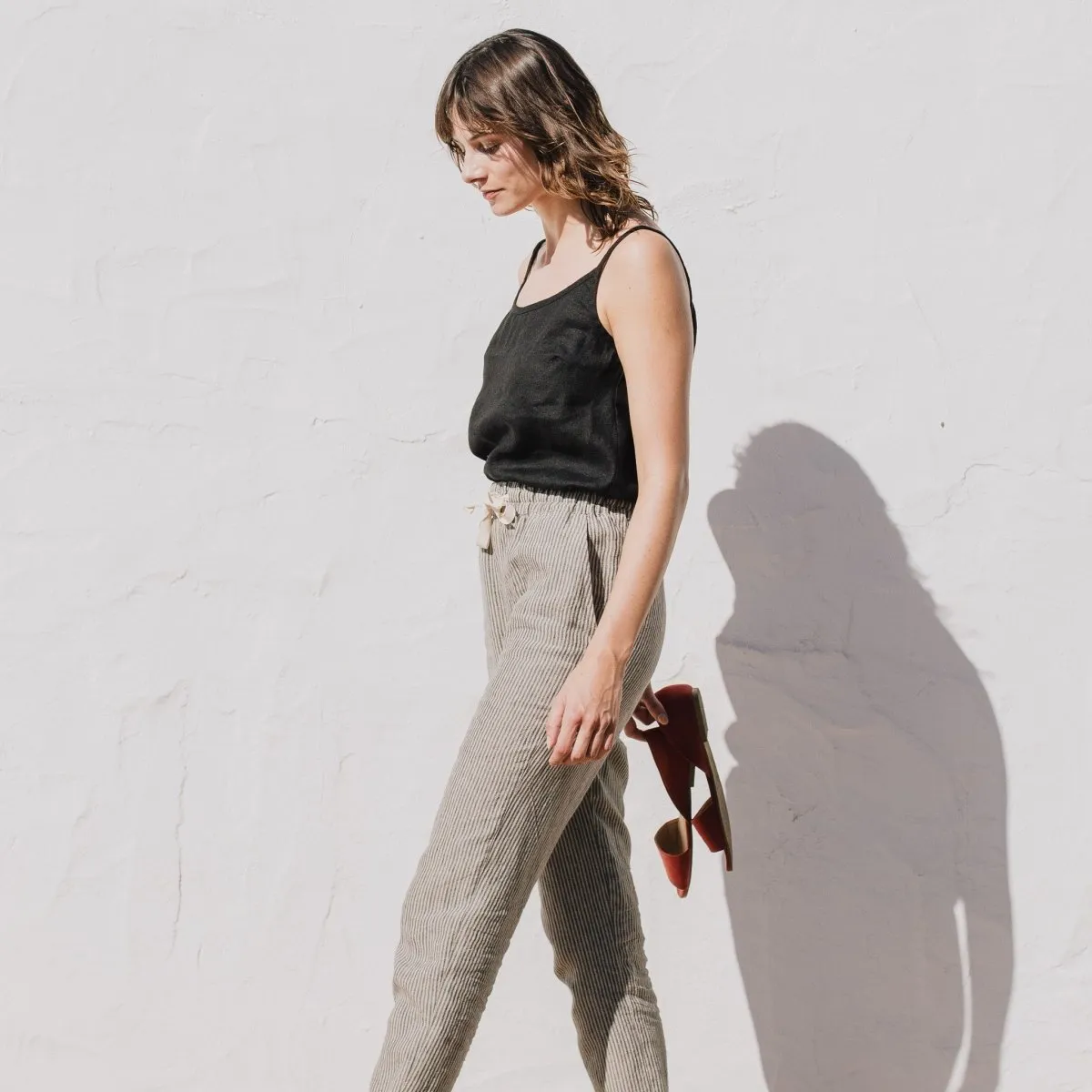 R: ATHENS drawstring linen pants (Size: S; Color: Night Garden)