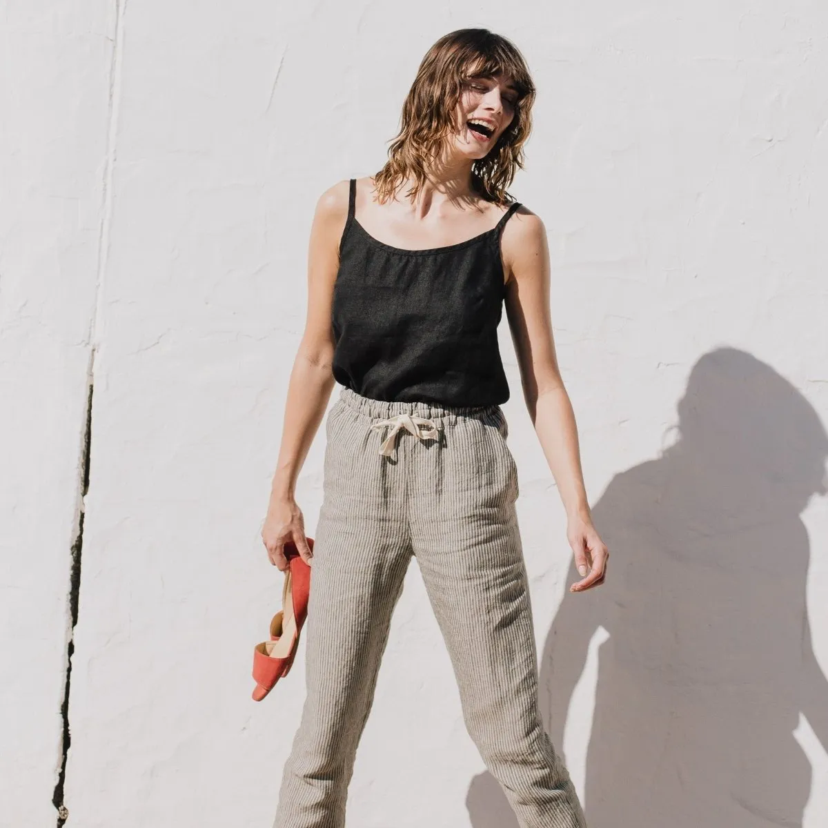 R: ATHENS drawstring linen pants (Size: S; Color: Night Garden)