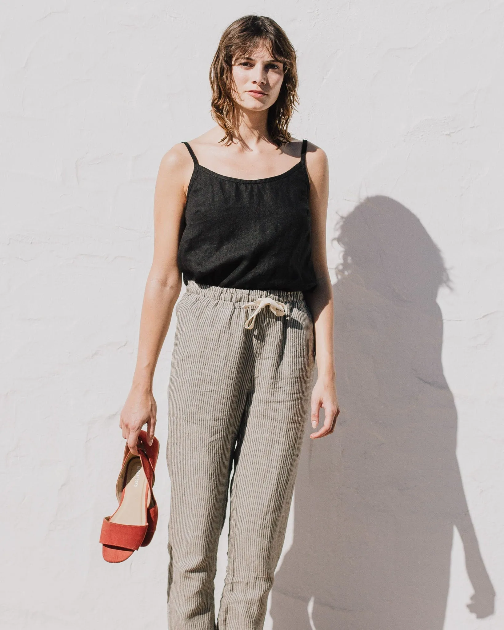 R: ATHENS drawstring linen pants (Size: S; Color: Night Garden)